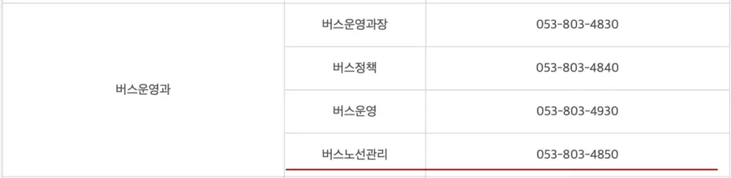 대구 시청 버스 전화번호
