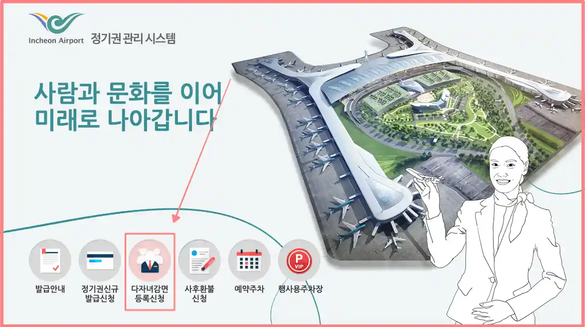 인천공항 주차장 다자녀 할인 사전등록 방법을 알려주기 위한 홈페이지 메인화면